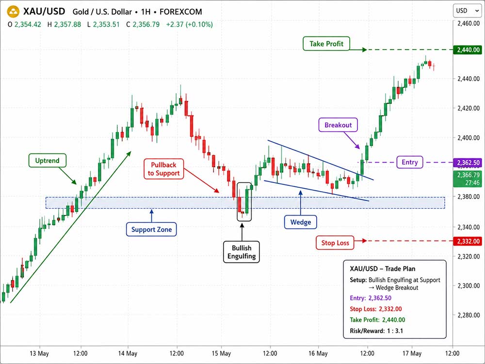 Example of a Price Action Gold Trade